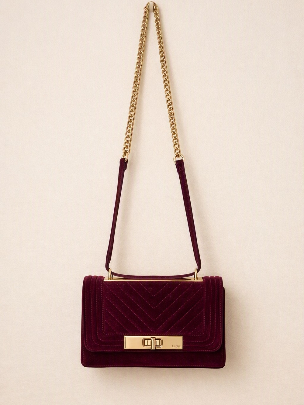 Women's Velvet Chain Shoulder Bag in Burgundy Chevron Aldo